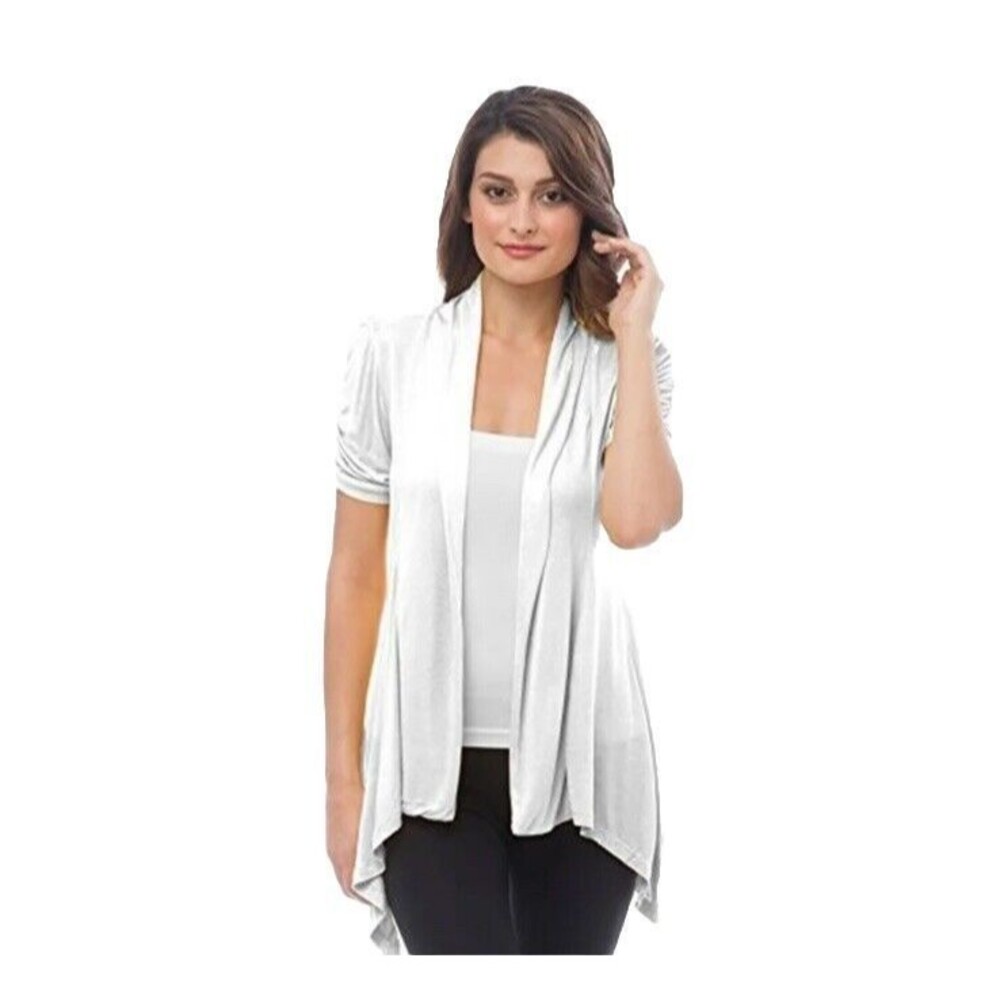 AB Studio Women's Open Front Top Puff Sleeve Off White Size Medium NWT's